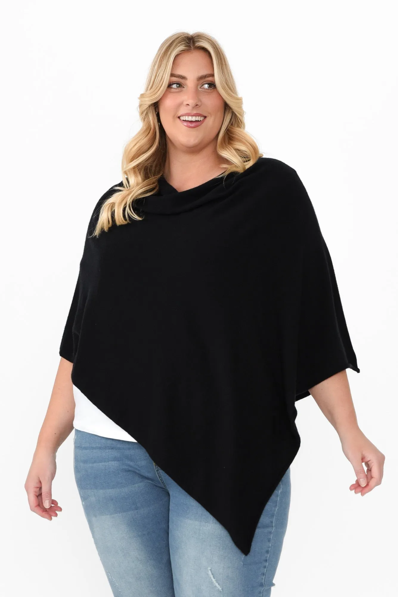 Amy Black Wool Blend Poncho