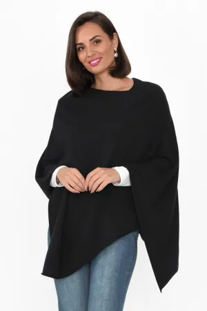 Amy Black Wool Blend Poncho