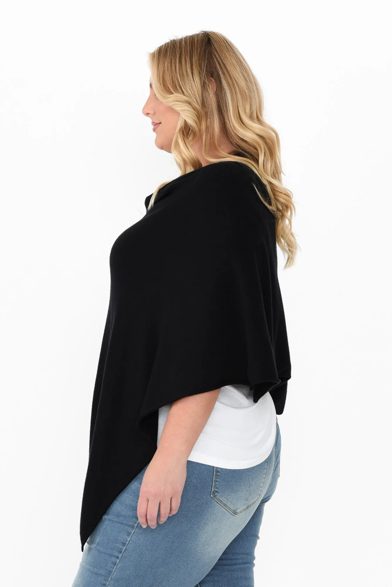 Amy Black Wool Blend Poncho