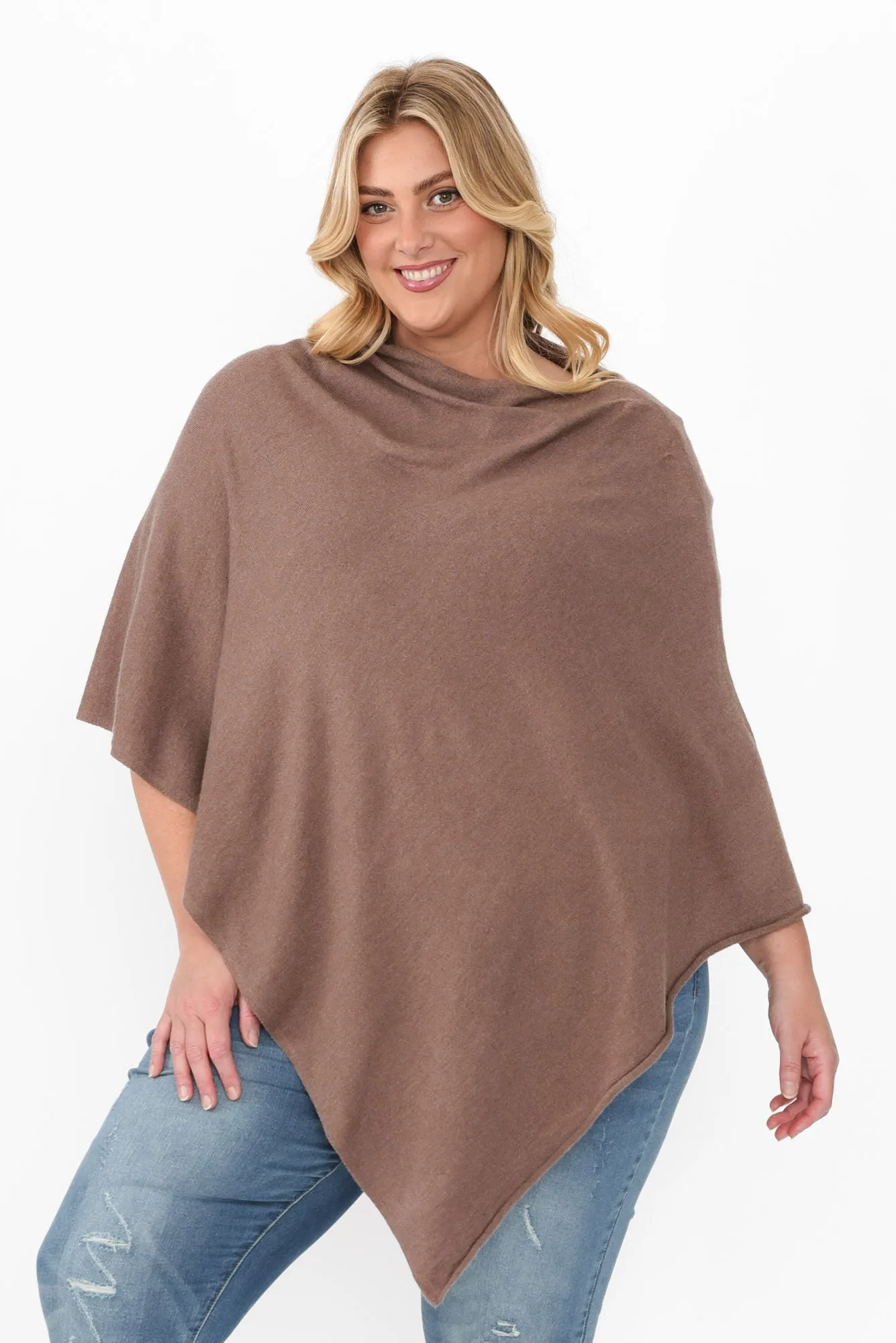 Amy Chocolate Wool Blend Poncho