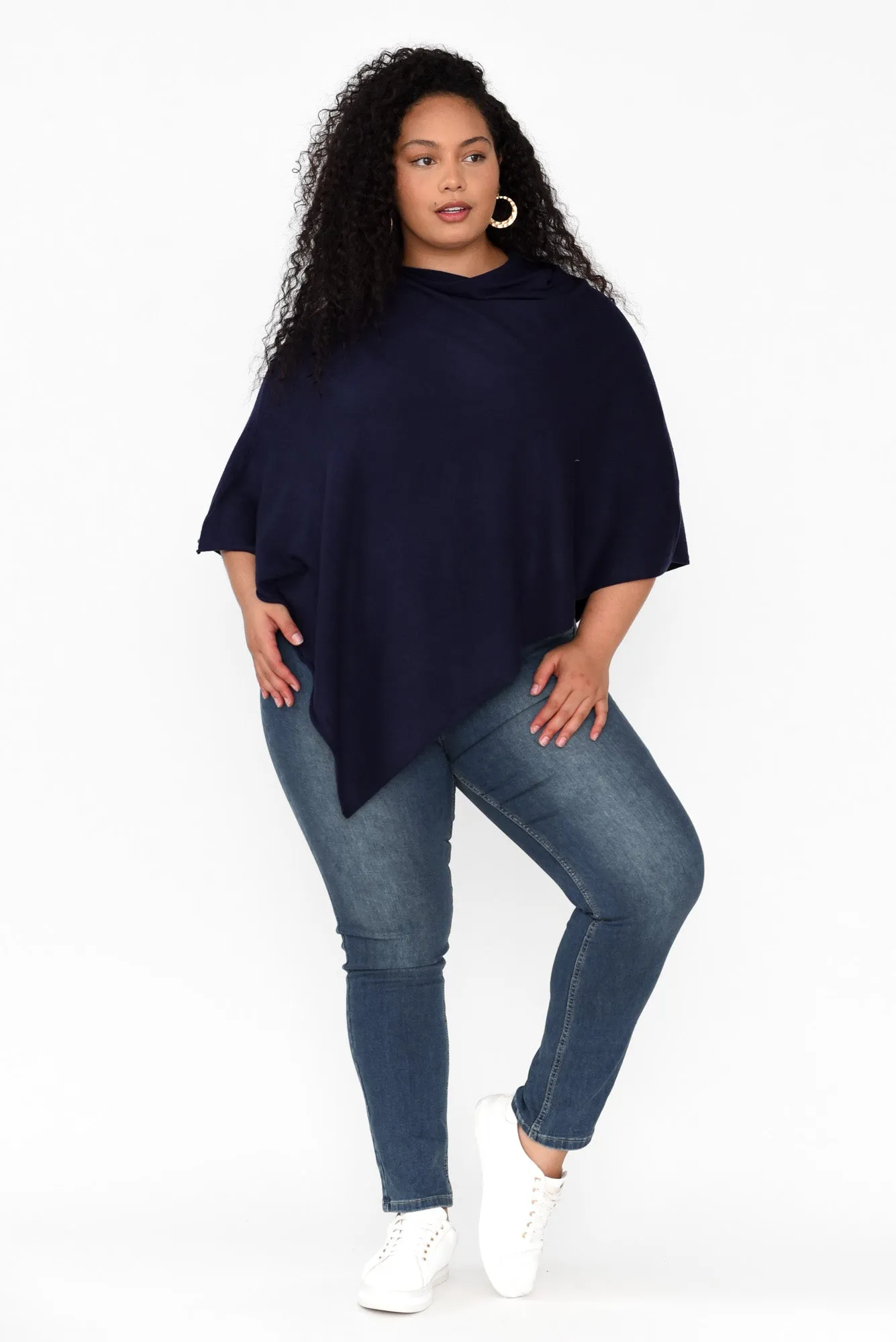 Amy Midnight Blue Wool Blend Poncho