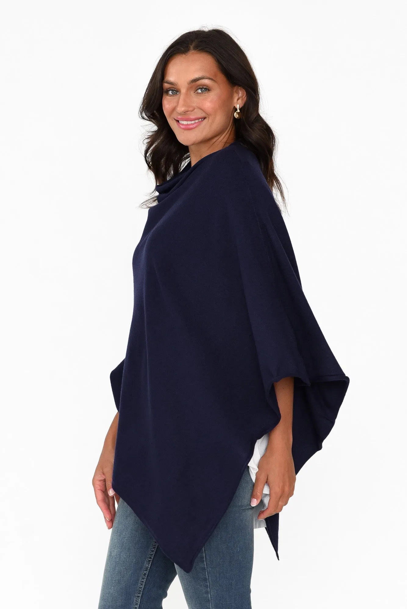 Amy Midnight Blue Wool Blend Poncho