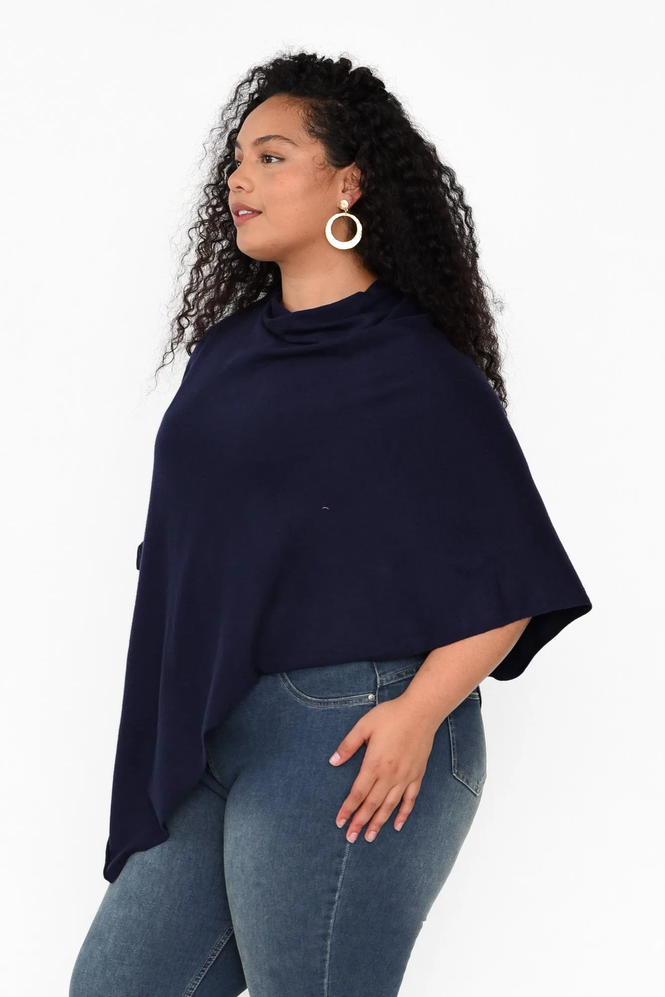 Amy Midnight Blue Wool Blend Poncho