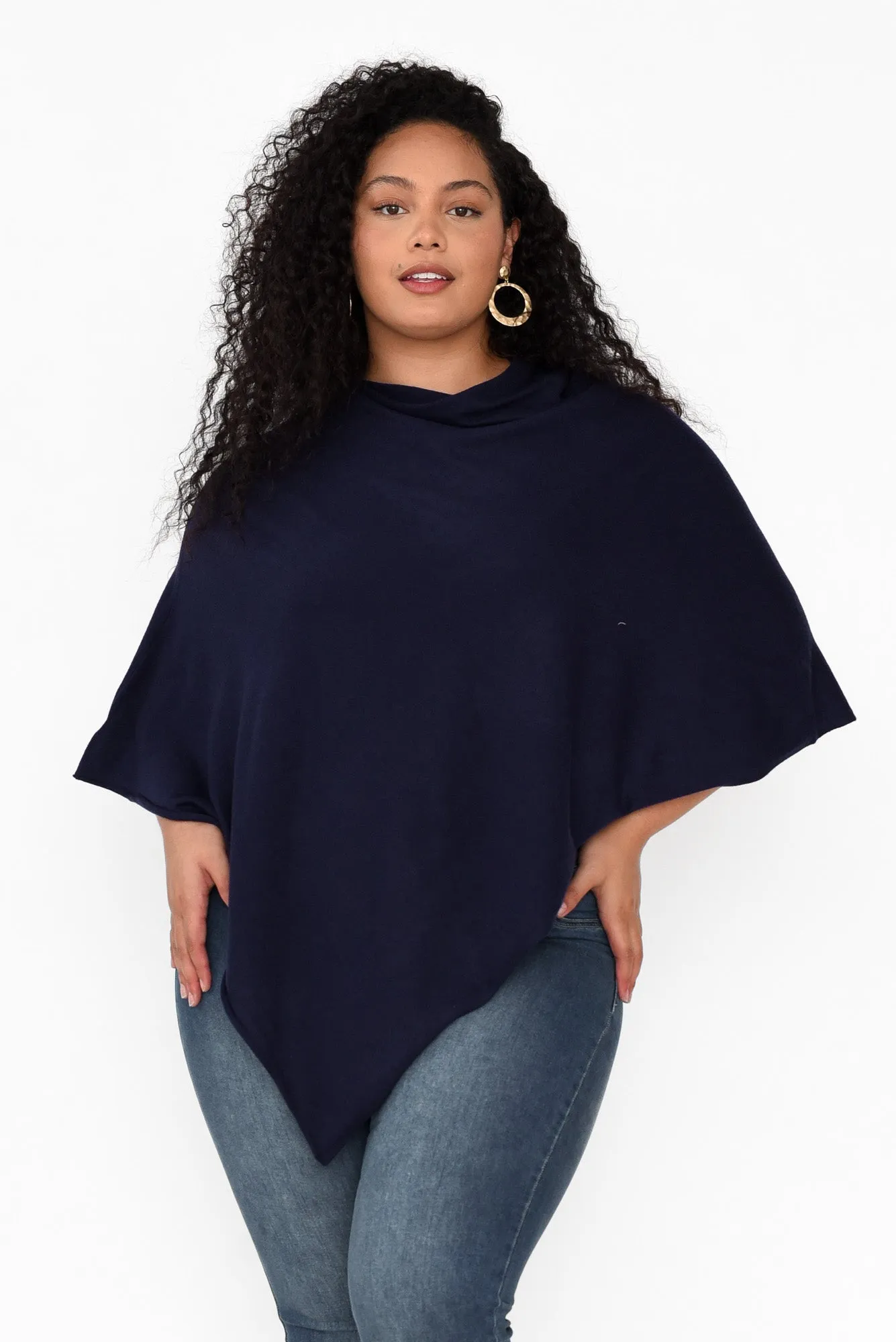 Amy Midnight Blue Wool Blend Poncho