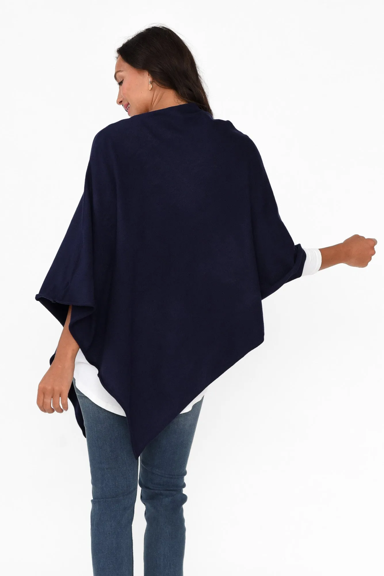 Amy Midnight Blue Wool Blend Poncho