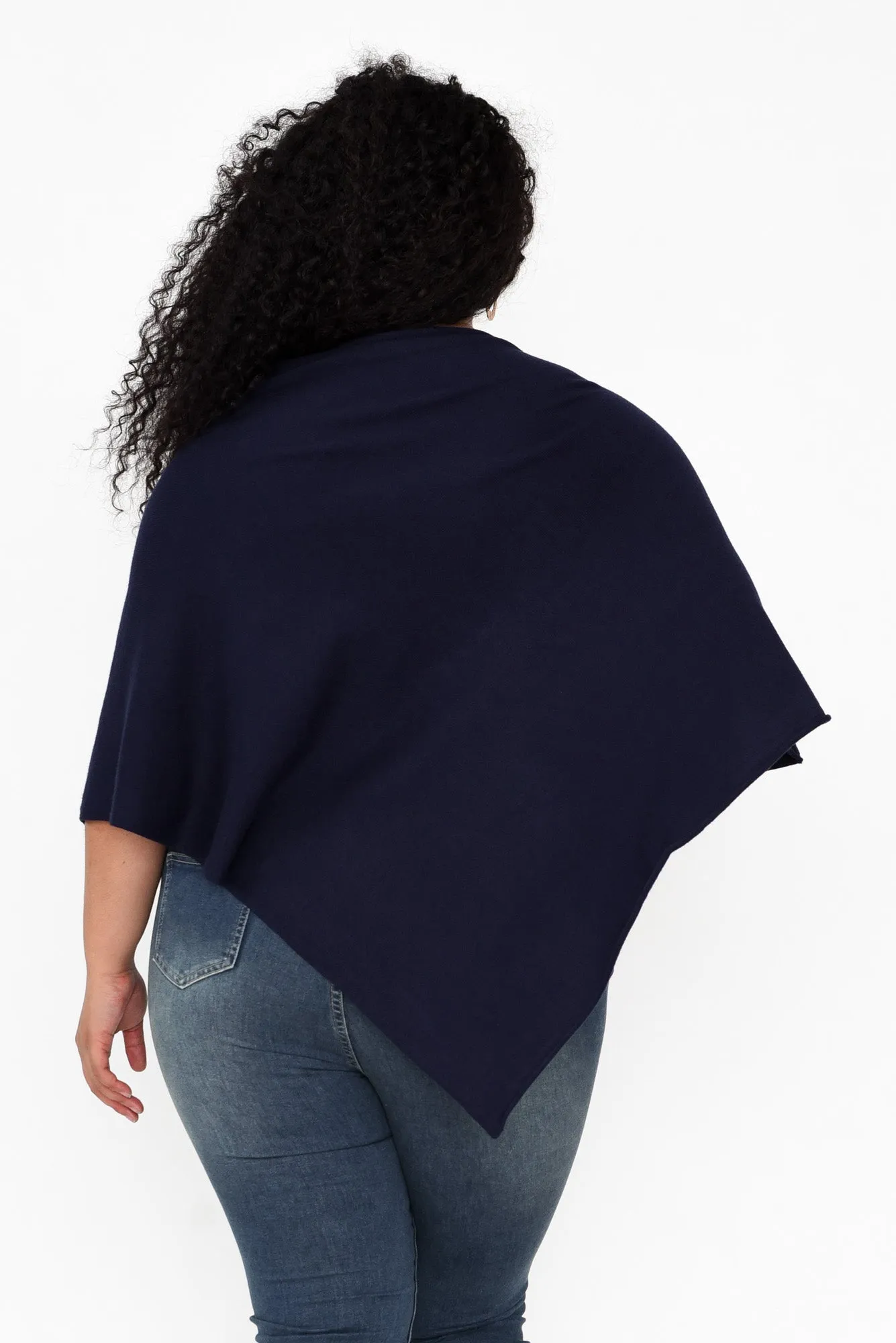 Amy Midnight Blue Wool Blend Poncho