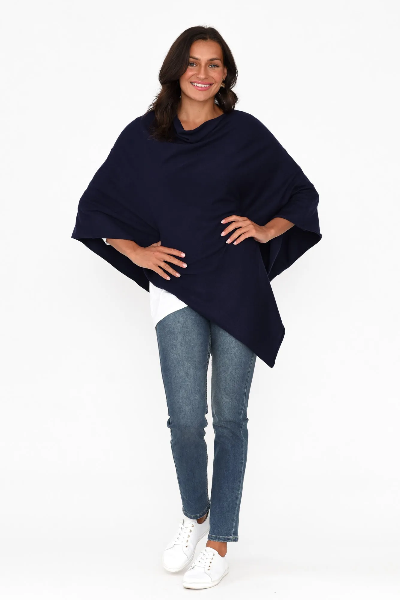 Amy Midnight Blue Wool Blend Poncho