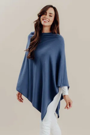 Amy Sea Blue Wool Blend Poncho