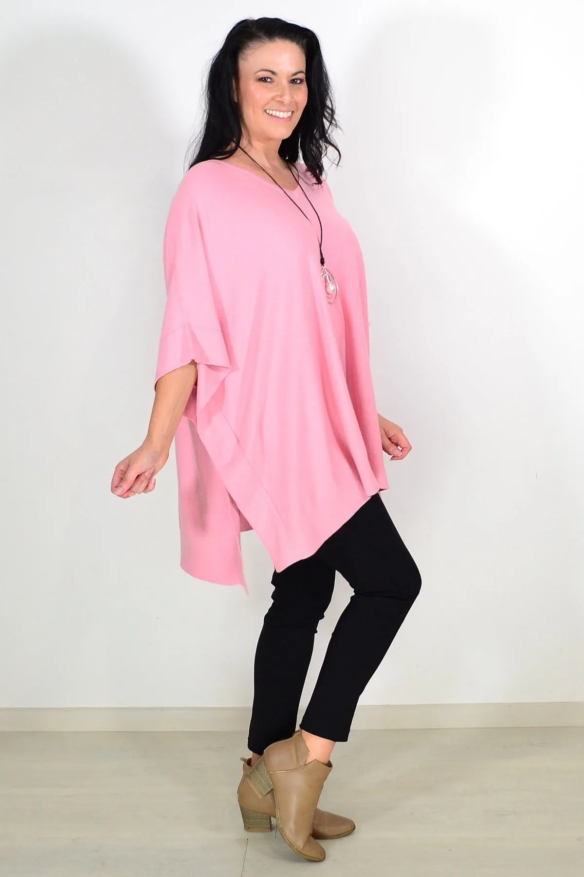 Baby Pink Wool Blend Tunic Poncho