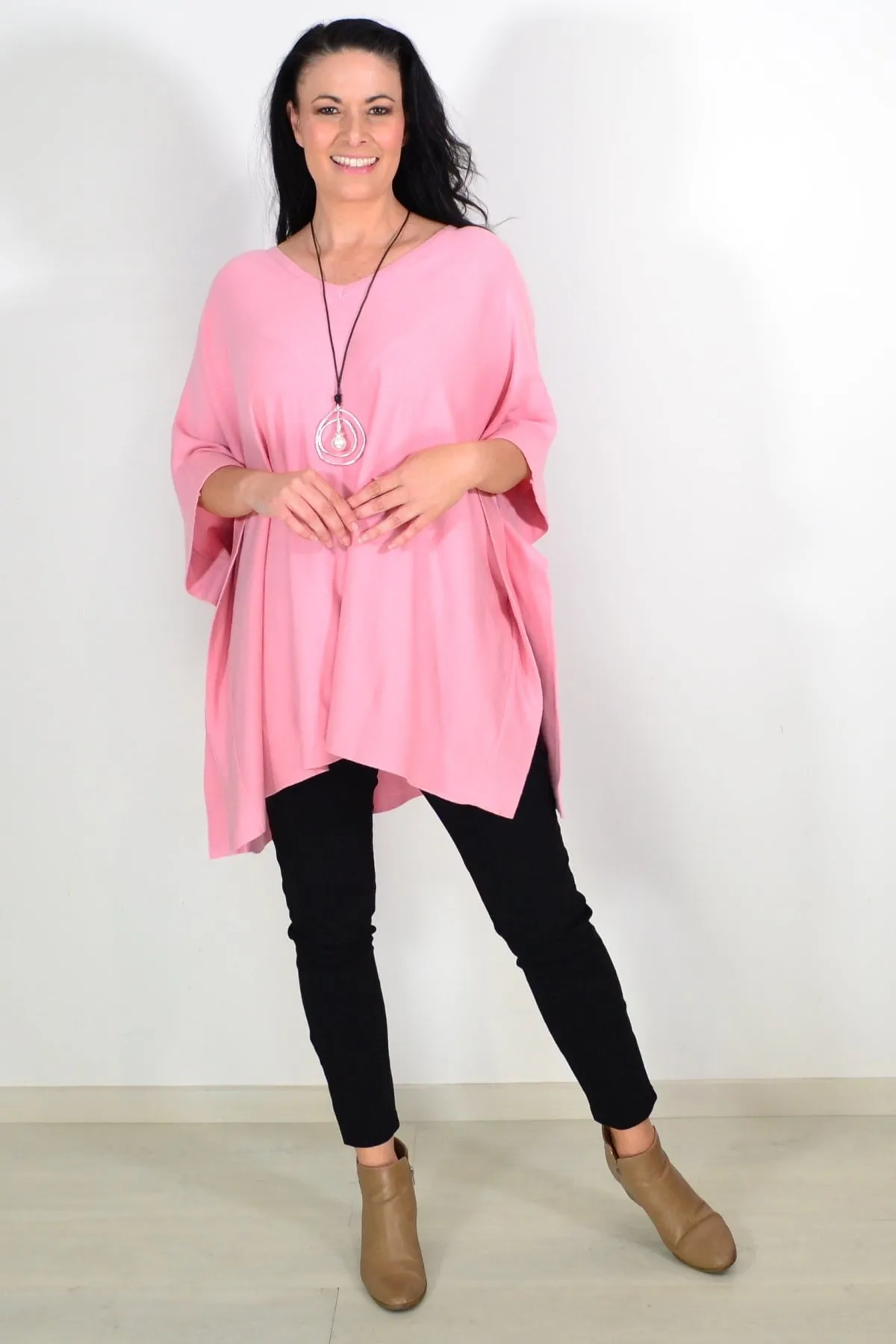 Baby Pink Wool Blend Tunic Poncho