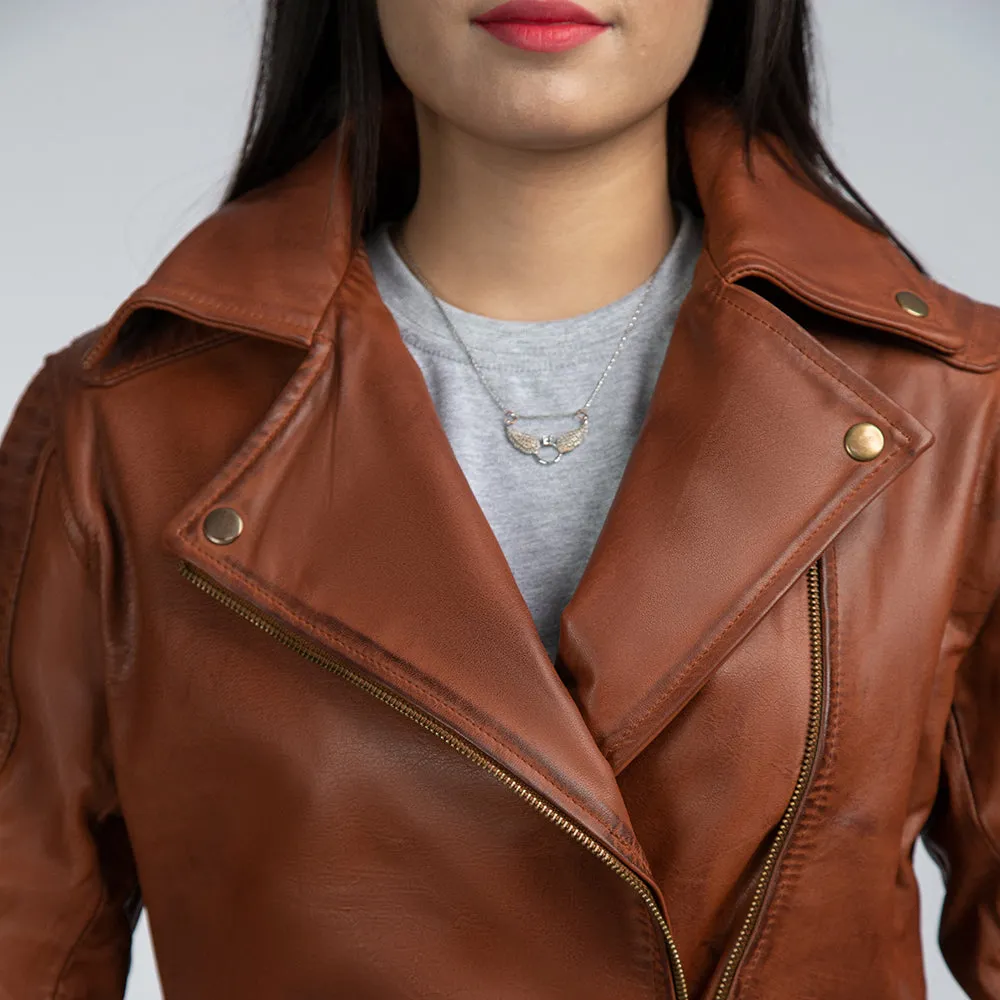 Brenda Brown Leather Biker Jacket