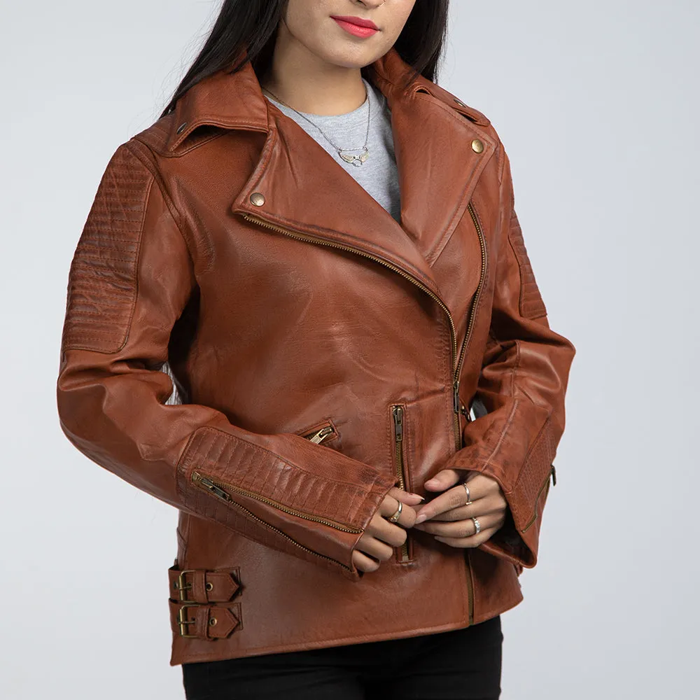 Brenda Brown Leather Biker Jacket