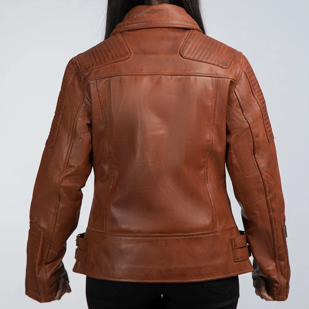 Brenda Brown Leather Biker Jacket