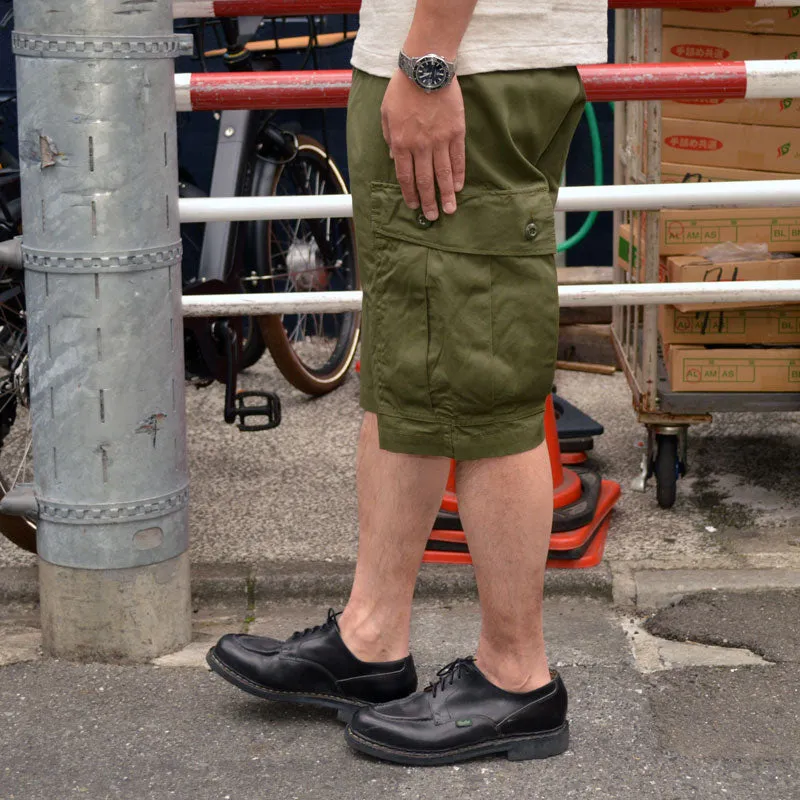 BUZZ RICKSON'S "BR51907" TROUSERS, MEN'S, COTTON WIND RESISTANT POPLIN, OLIVE GREEN, ARMY SHADE 107 SHORTS