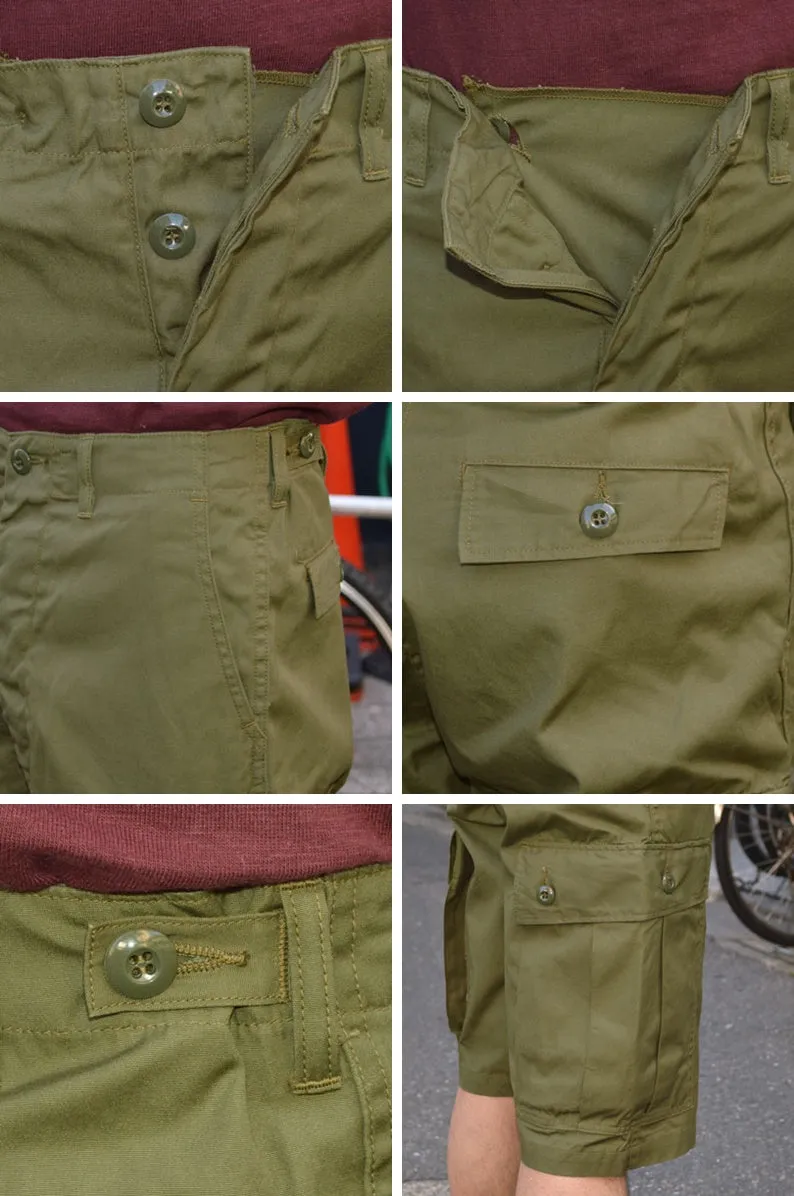 BUZZ RICKSON'S "BR51907" TROUSERS, MEN'S, COTTON WIND RESISTANT POPLIN, OLIVE GREEN, ARMY SHADE 107 SHORTS