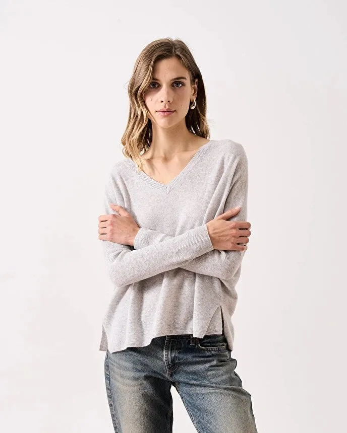 Camille V Neck Sweater Light Heather Grey