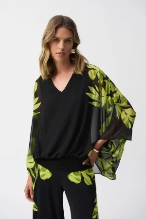 Chiffon & Silky Knit Floral Poncho Top, Black/Multi