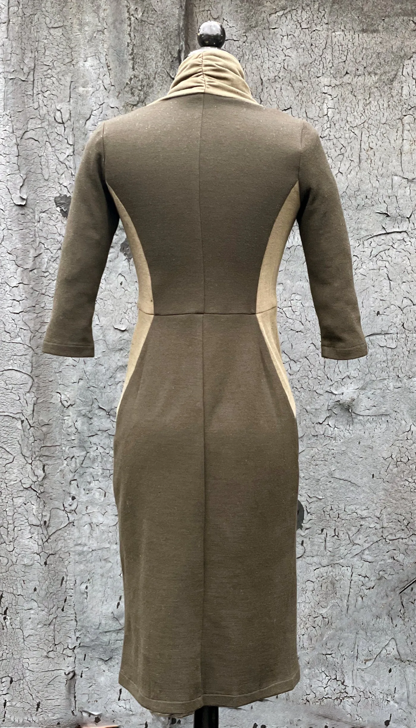 Color Block Wrap Neck Knit Dress/ Olive