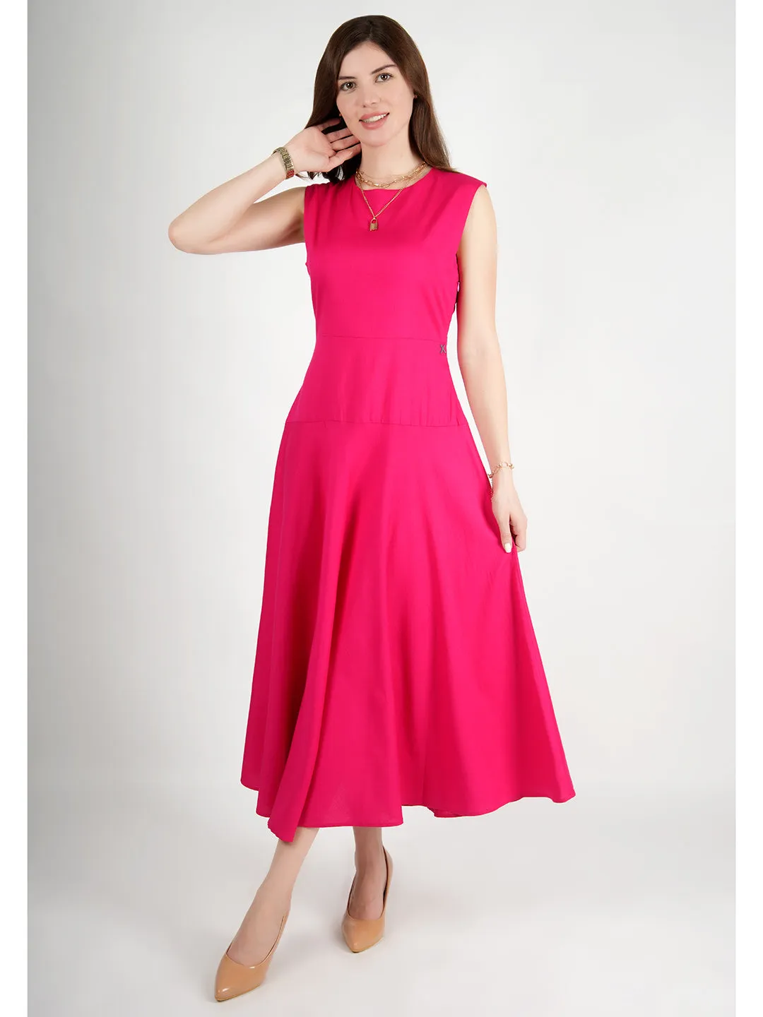 Exude Effulgent Maxi Flared Dress (Fuscia)