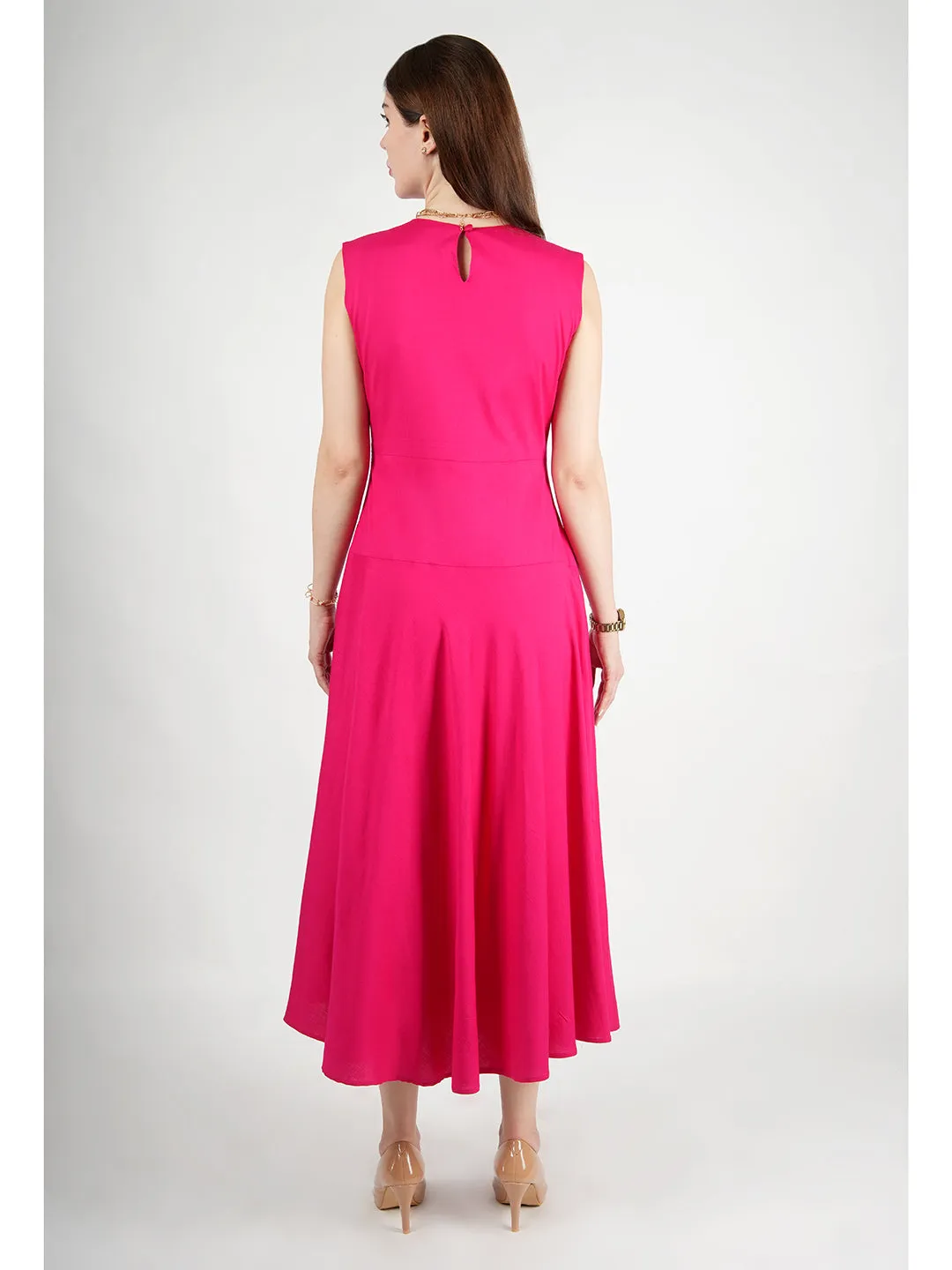 Exude Effulgent Maxi Flared Dress (Fuscia)