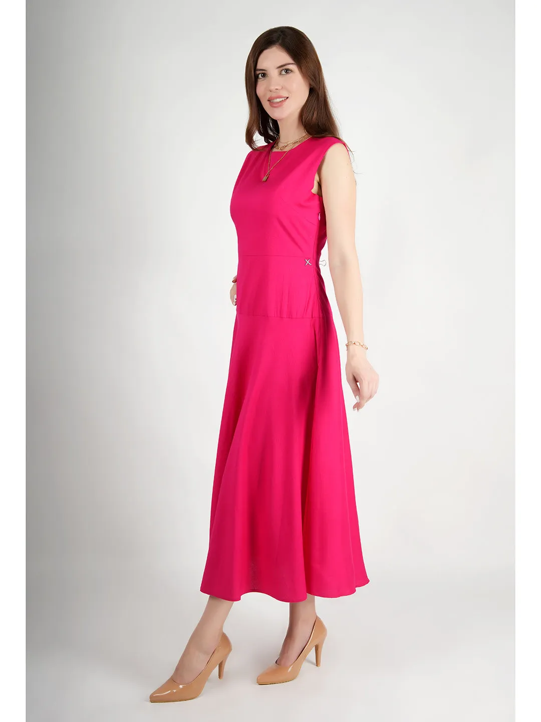 Exude Effulgent Maxi Flared Dress (Fuscia)