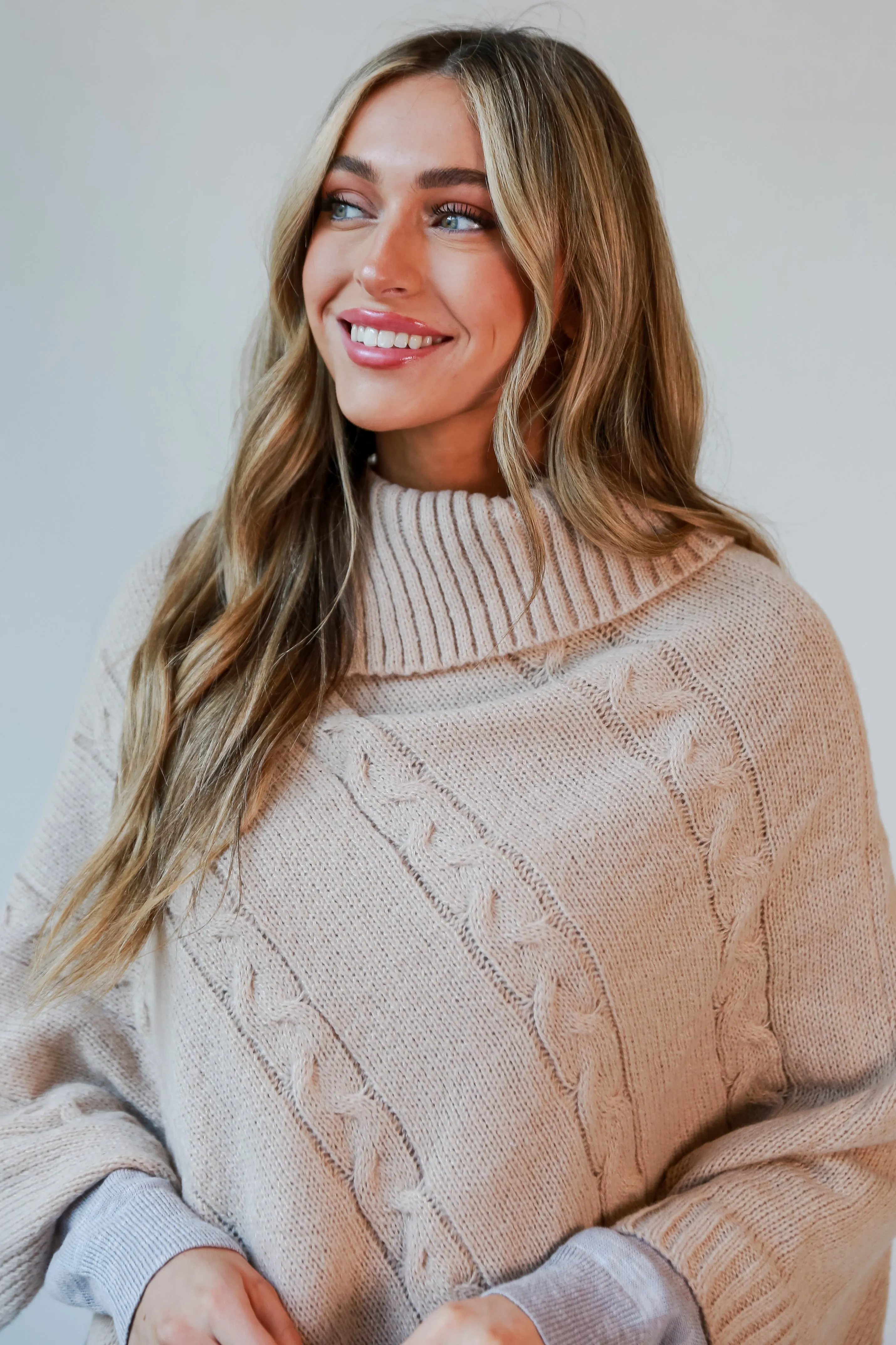 FINAL SALE - Coziest Pick Beige Cable Knit Poncho - DOORBUSTER