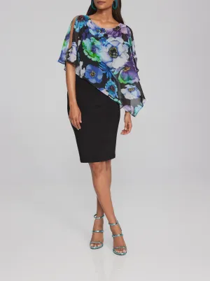 Floral Print Chiffon and Silky Knit Dress