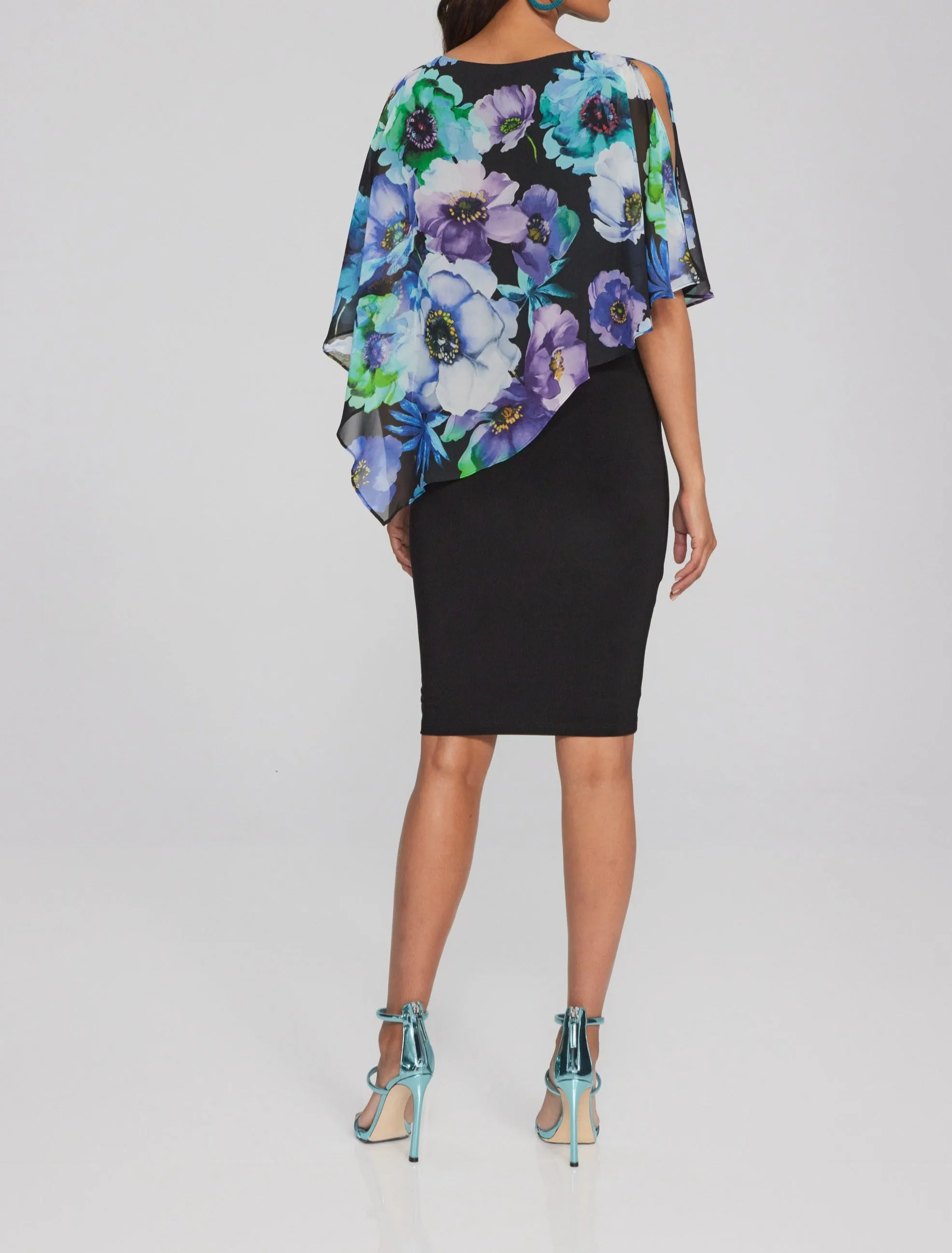 Floral Print Chiffon and Silky Knit Dress