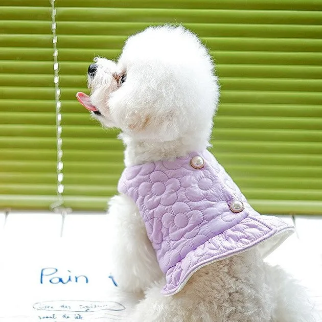 Flower Stitch Fleece Pearl Button Pet Jacket