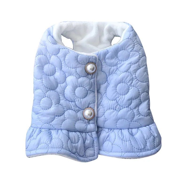 Flower Stitch Fleece Pearl Button Pet Jacket