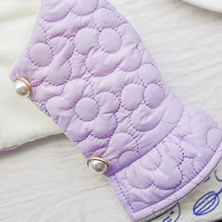 Flower Stitch Fleece Pearl Button Pet Jacket