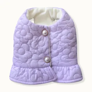 Flower Stitch Fleece Pearl Button Pet Jacket