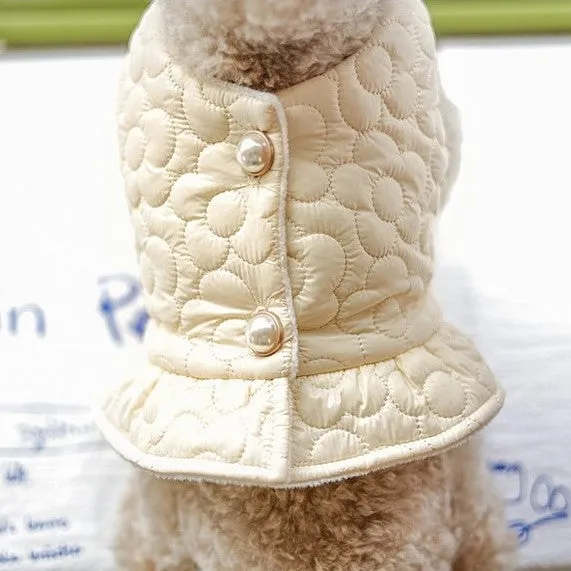 Flower Stitch Fleece Pearl Button Pet Jacket