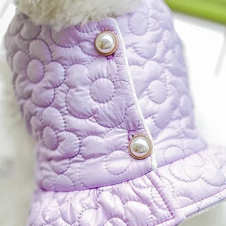 Flower Stitch Fleece Pearl Button Pet Jacket