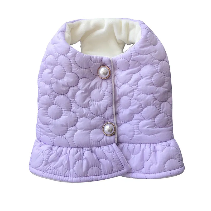 Flower Stitch Fleece Pearl Button Pet Jacket