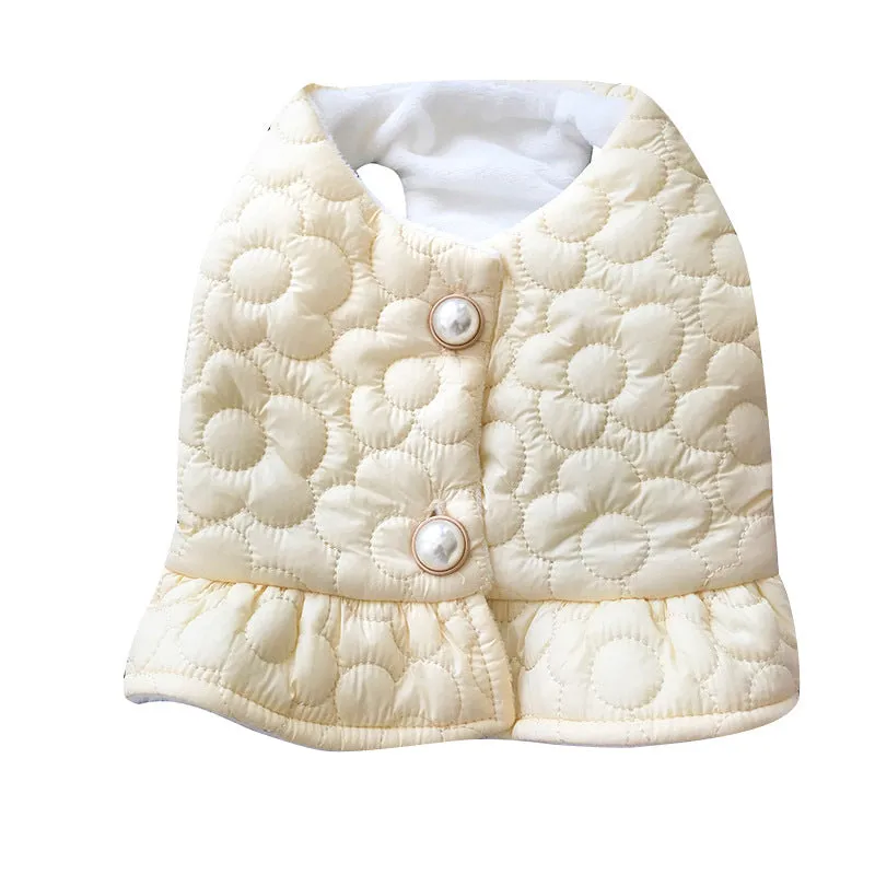 Flower Stitch Fleece Pearl Button Pet Jacket