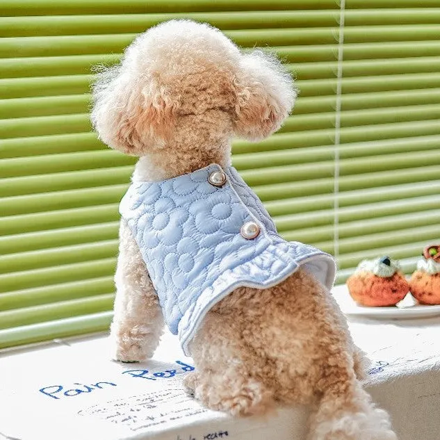 Flower Stitch Fleece Pearl Button Pet Jacket