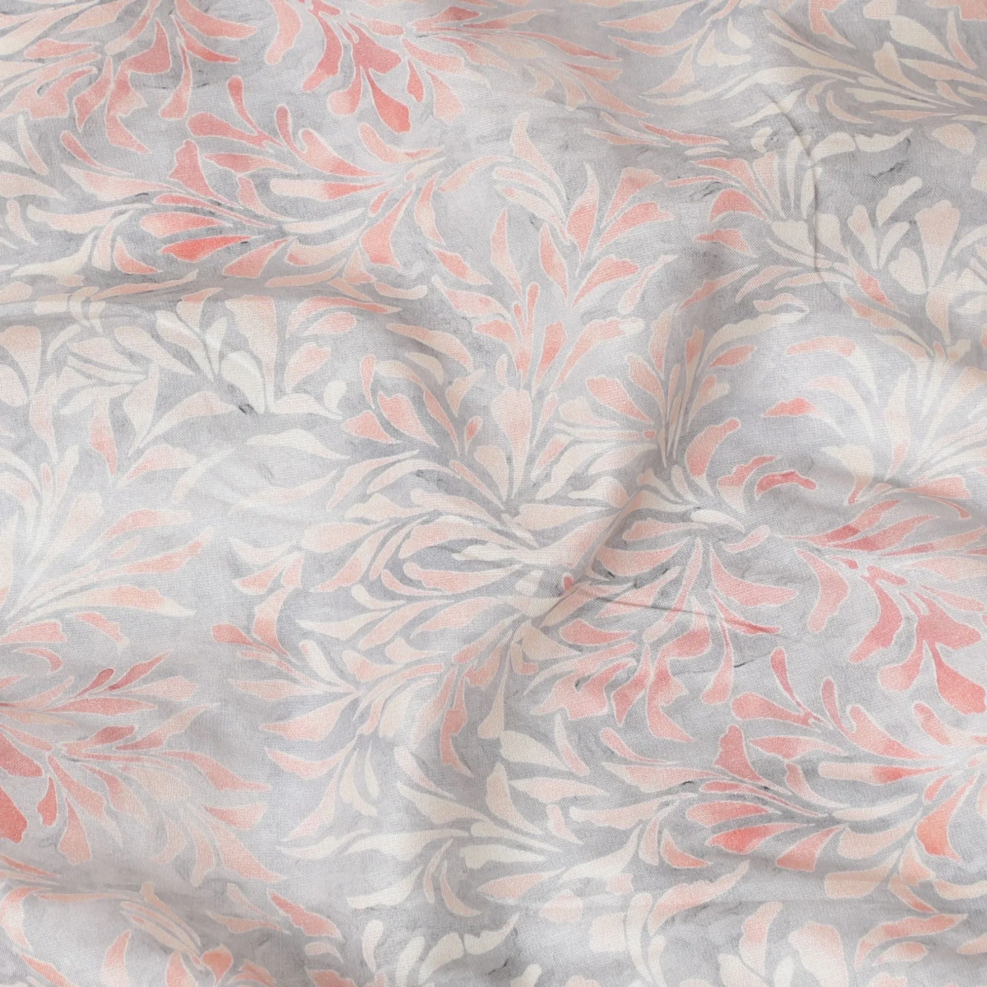 Grey cotton satin fabric with multicolor print in abstract design-D16771