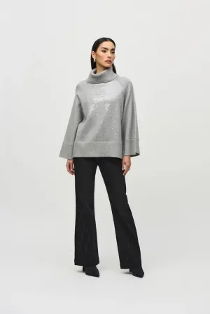 Joseph Ribkoff Sweater Knit Boxy Top With Sequins Detail Grey 244935