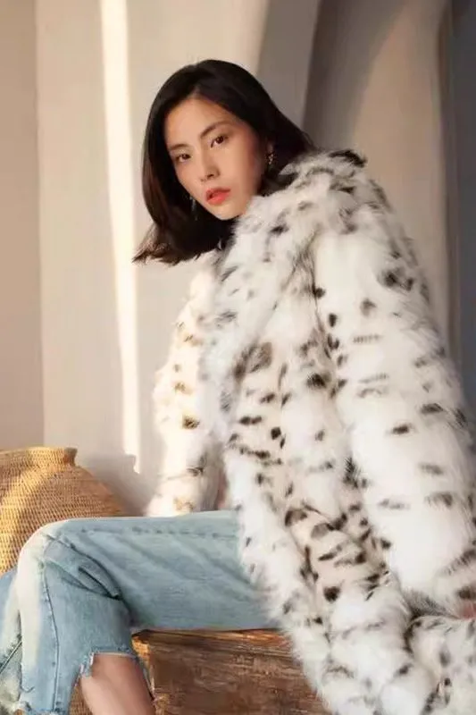 Korean leopard print fur coat