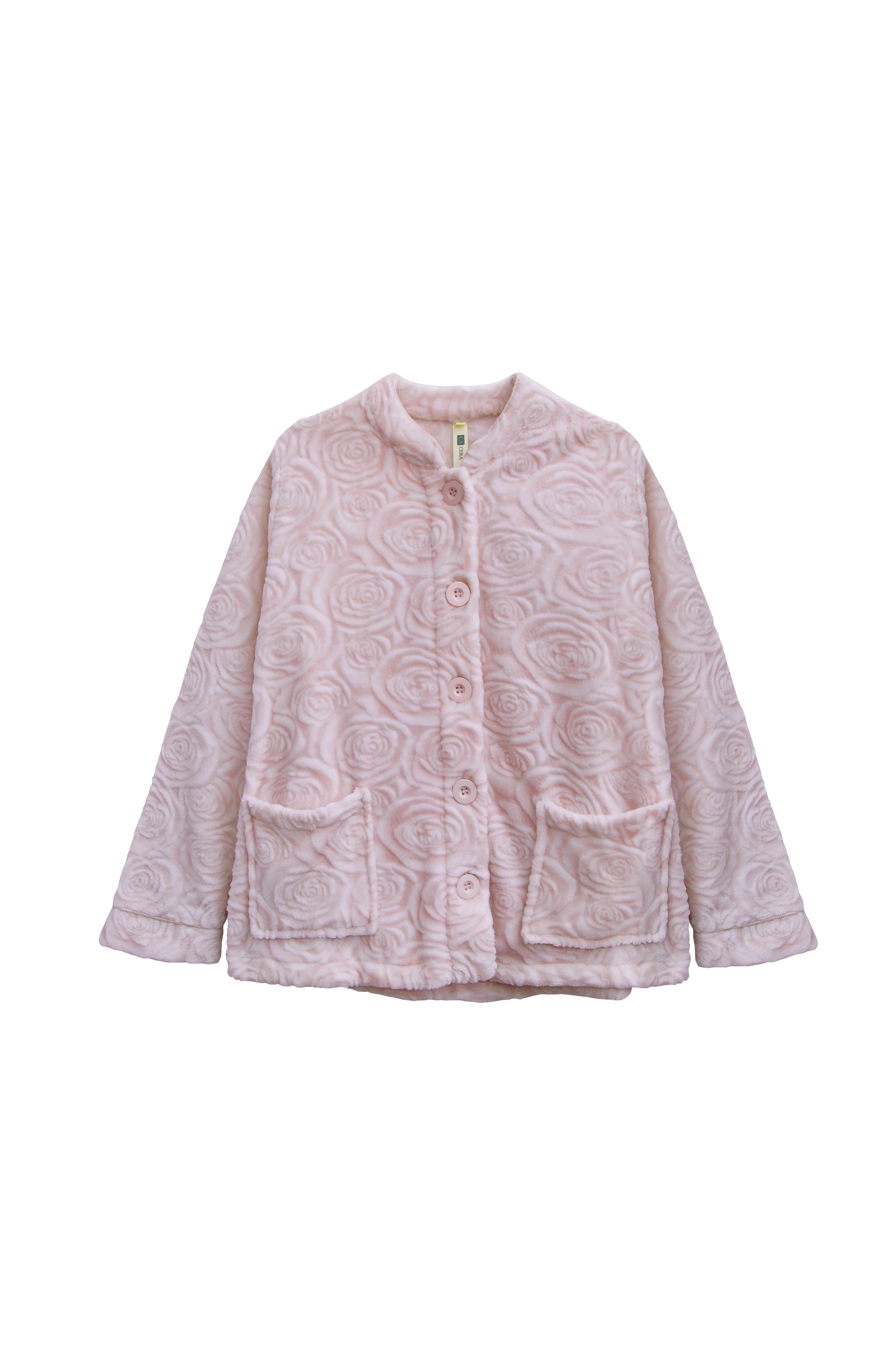 LA CERA Women's Fleece Rose Sculptured Bed Jacket