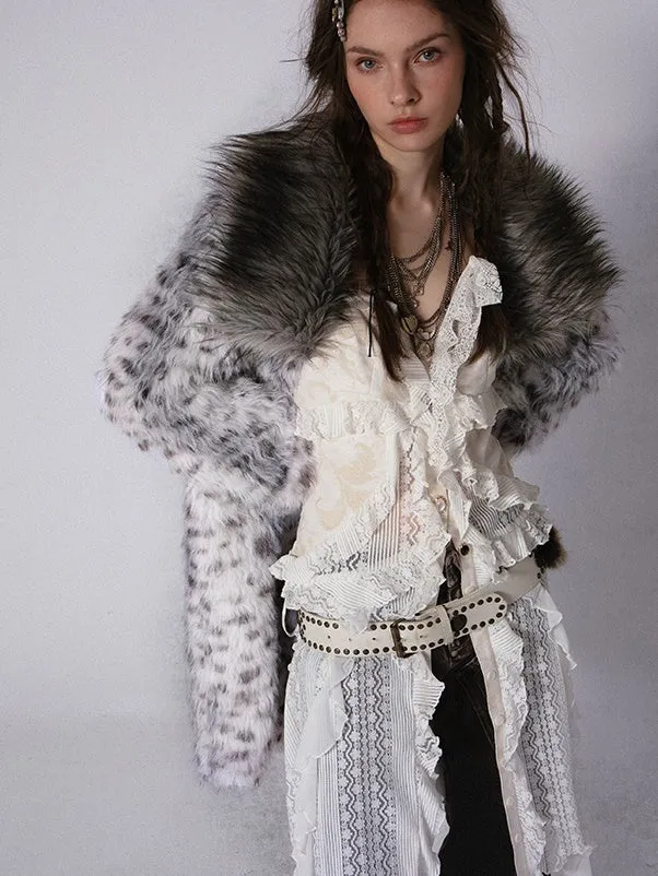 Leopard Print Mid-length Eco-friendly Fur Coat