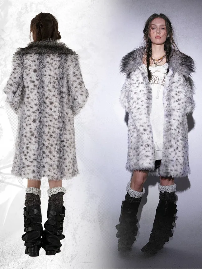 Leopard Print Mid-length Eco-friendly Fur Coat