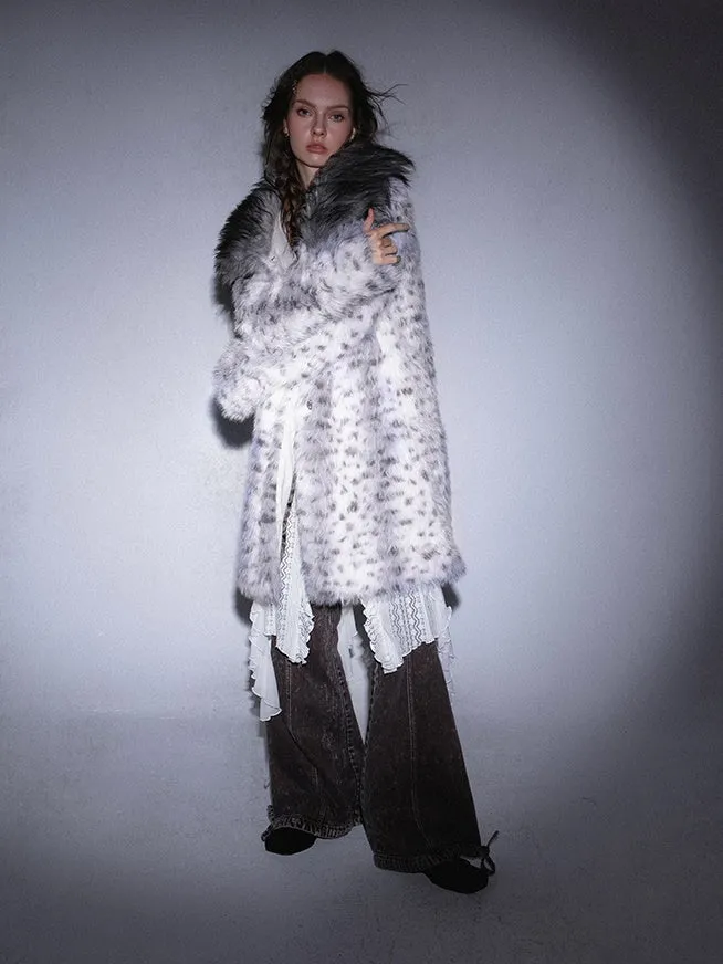 Leopard Print Mid-length Eco-friendly Fur Coat