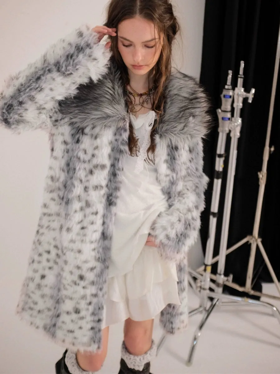 Leopard Print Mid-length Eco-friendly Fur Coat