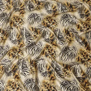 Light gold Premium pure silk satin fabric with multicolor print in animal skin design-D17065