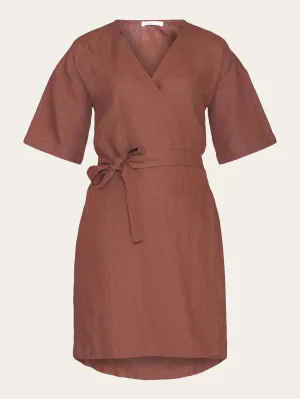 Linen short sleeved wrap dress - GOTS/Vegan - Tiramisu