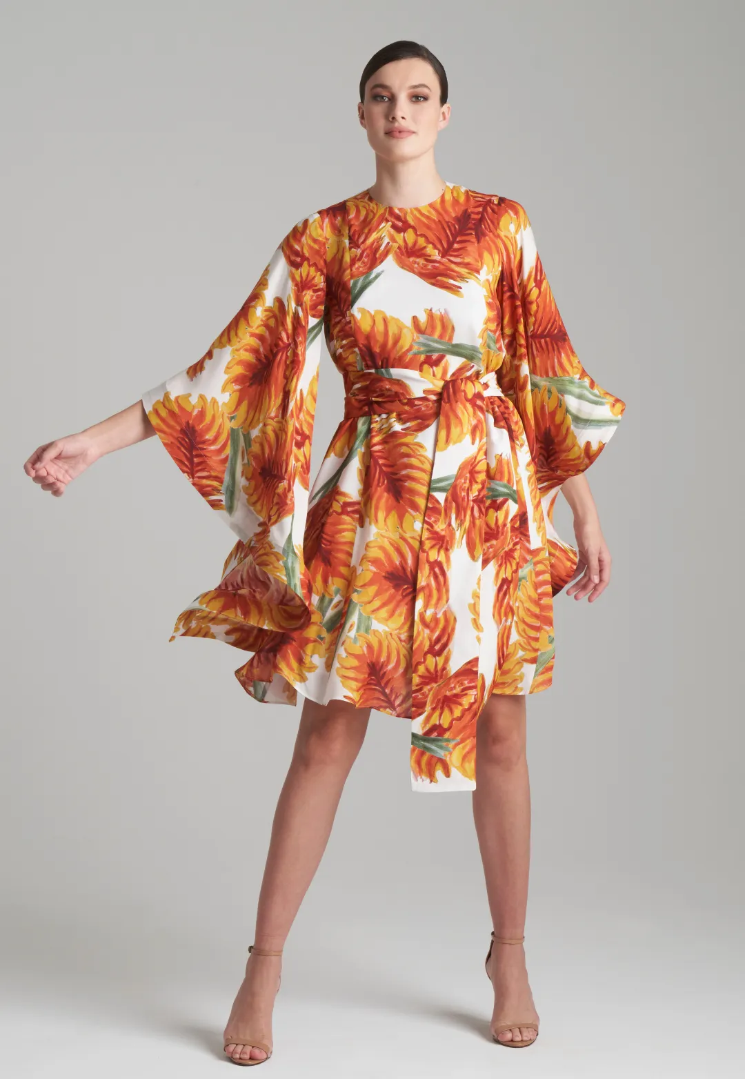 Mary Silk Dress in Fire Palm