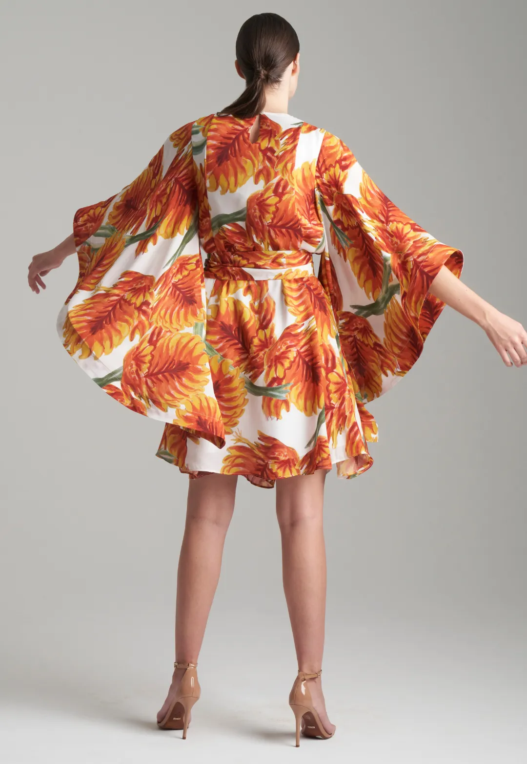 Mary Silk Dress in Fire Palm