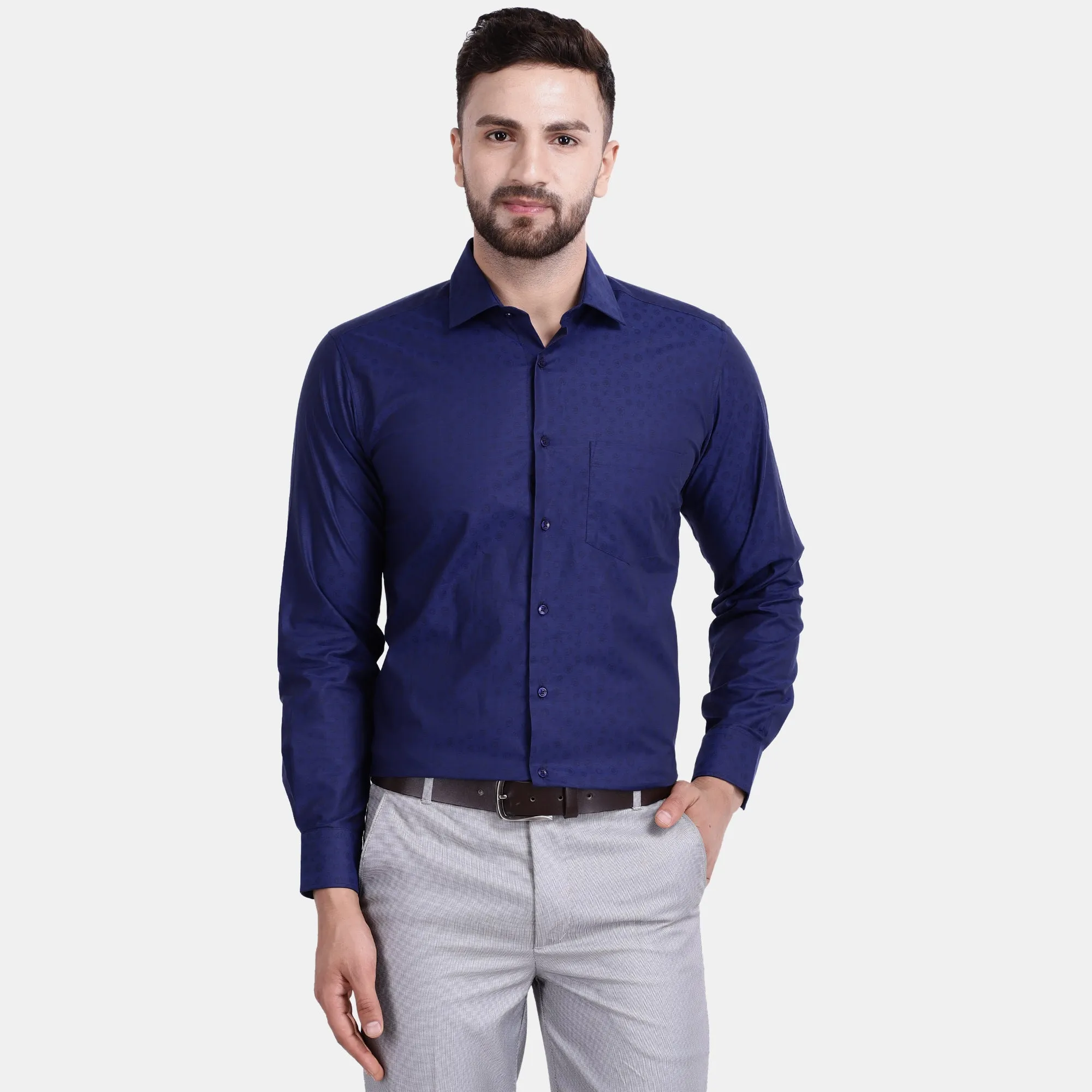 Men's Luthai Supima Mercerised Cotton Subtle Circle Textured Jacquard Design Regular Fit Shirt